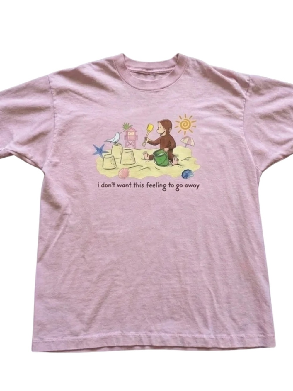 Gildan Pink Curious George Beach Graphic Tee
